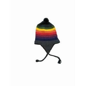 Unisex Child Infant NB Rainbow Andean Alpaca Merino Wool Chullo Hat Ear Flips